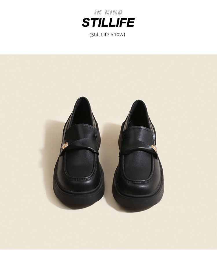Sheepskin Gold Coin Loafers Women's 2025 Spring & Fall New Arrival Thick Sole Middle Heel Brown British Style Leather_voghion.com