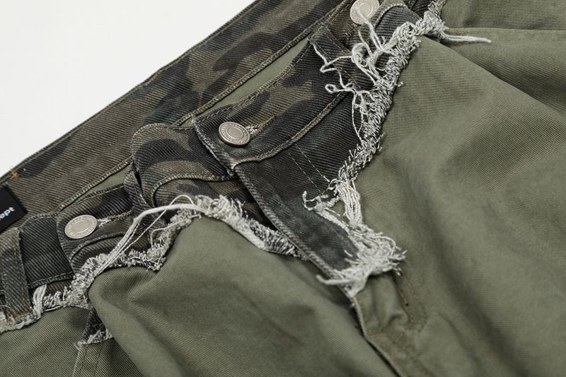 Herrenbekleidung Overalls für Männer und Frauen Camouflage Patchwork Löcher Lose Gerade Cleanfit Wisch-Freizeithose_voghion.com