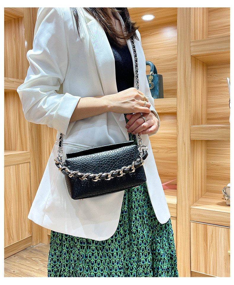 Borsa da donna Borsa a tracolla con catena in tessuto Borsa a scatola alla moda Borsa elegante con motivo litchi Borsa tuttofare_voghion.com