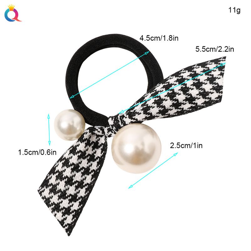 Hair Bow - Black & Houndstooth Pearl Hair Tie Set, Elegant Hair Accessories For Women (3PCS, Adjustable, 5mm Pearls)_voghion.com
