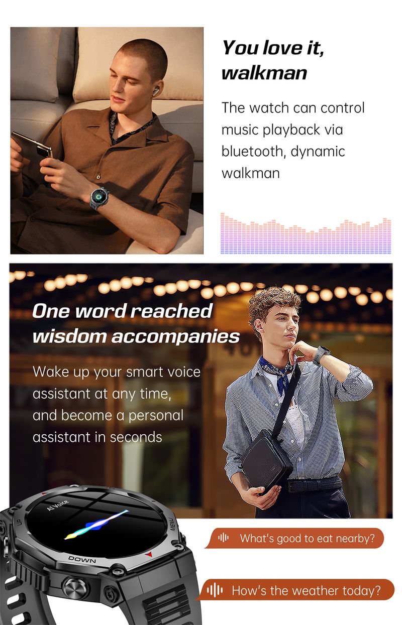 Orologio intelligente robusto per sport all'aria aperta KT85, display HD AMOLED da 1,43", batteria a lunga durata da 525 mAh, monitoraggio del fitness, calorie e distanza._voghion.com