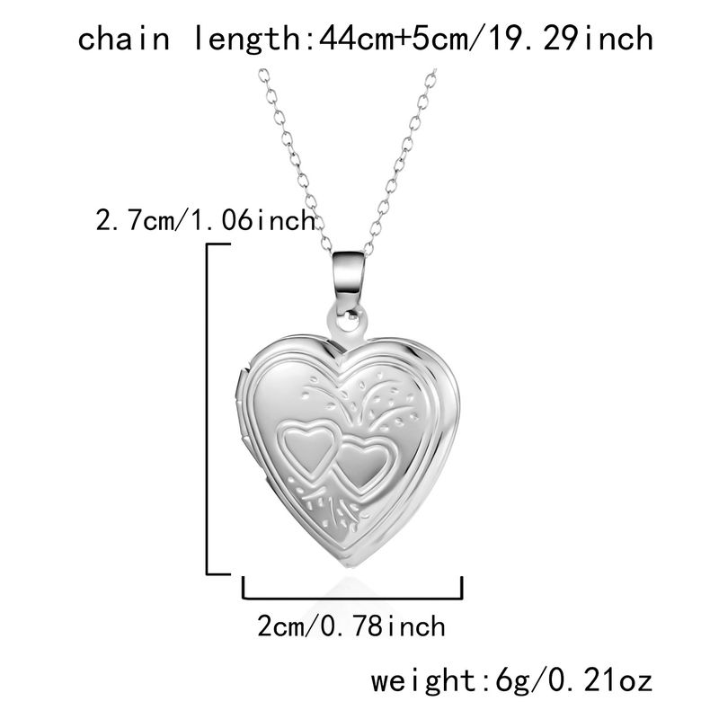 Carved Peach Heart Openable Frame Box Photo Pendant Necklace For Women Silver Plated In Stock Chain_voghion.com