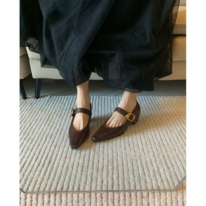 Scarpe Mary Jane di alta qualità in stile francese per donna con fibbia in metallo, eleganti tacchi alti a punta per il pendolarismo_voghion.com