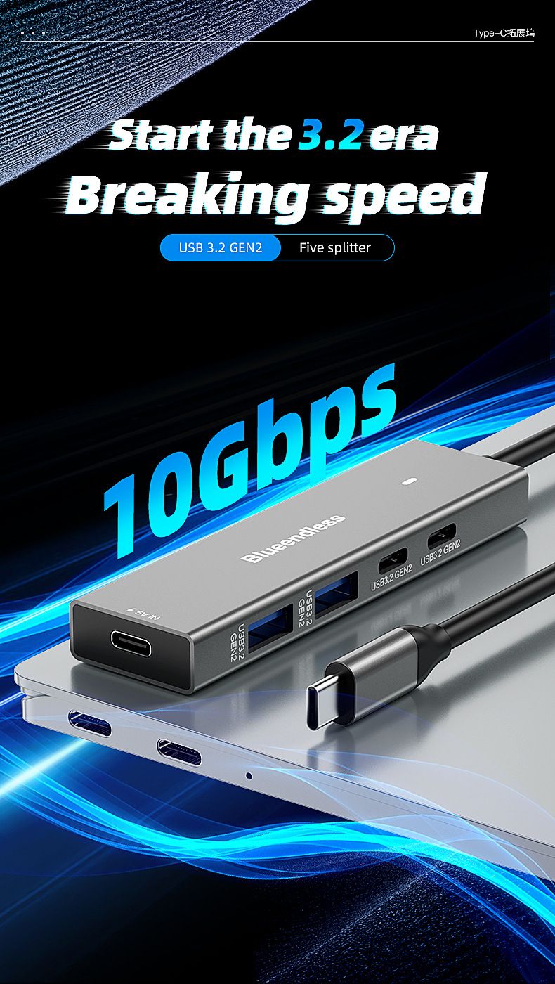Hub USB3.2 Gen2 Type-C – Convertitore 2A2C ad alta velocità da 10 Gbps e dock di espansione per PC_voghion.com