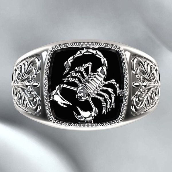 New Creative Scorpio Relief Men's Epoxy Totem Pattern Carved Poisonous Scorpion Ring Europe And America Personality_voghion.com