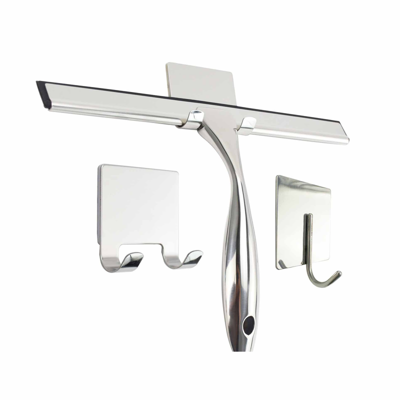 Multifunctionele reinigingswisser (zilver 12") met vierkante haak voor het eenvoudig reinigen van badkamerdouchedeuren, muren, keukens, spiegels en autoglas_voghion.com