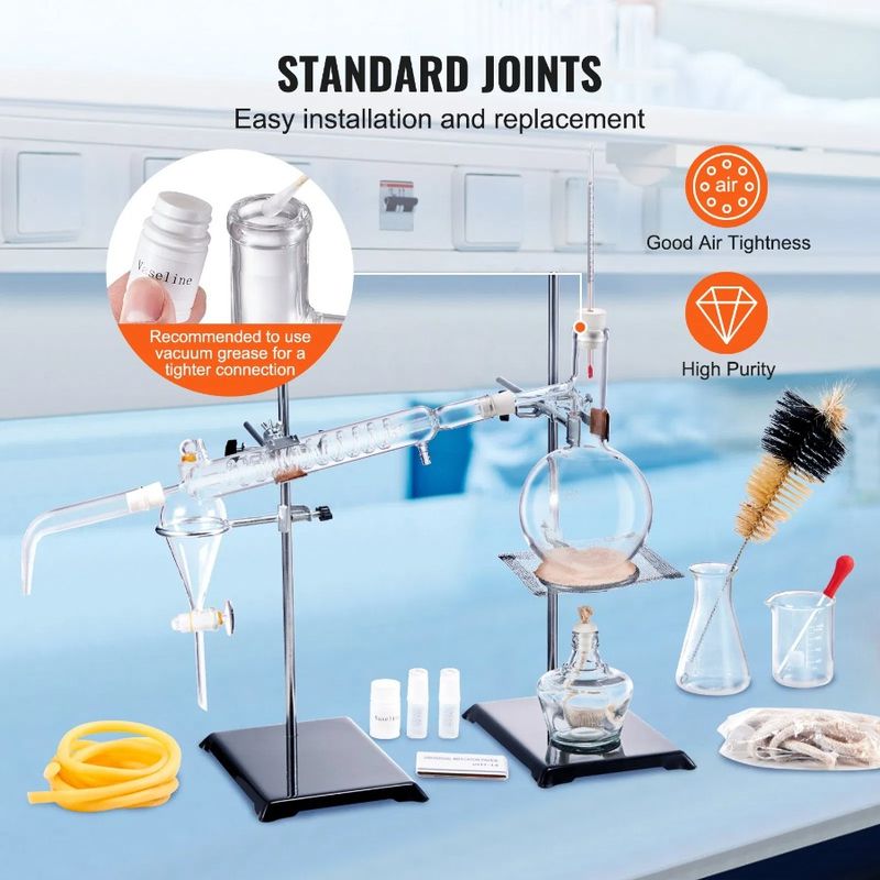 Kit Boro Glassware With Distillation Alcohol Lamp, Lab Distillation Apparatus, Oil 3.3 Distillation Essential Ceram Kit, 500ml_voghion.com
