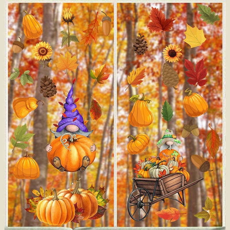 Autumn Pumpkin Thanksgiving Glass ADJ1101 Window Maple Leaf Double sided Electrostatic Wall Stickers_voghion.com