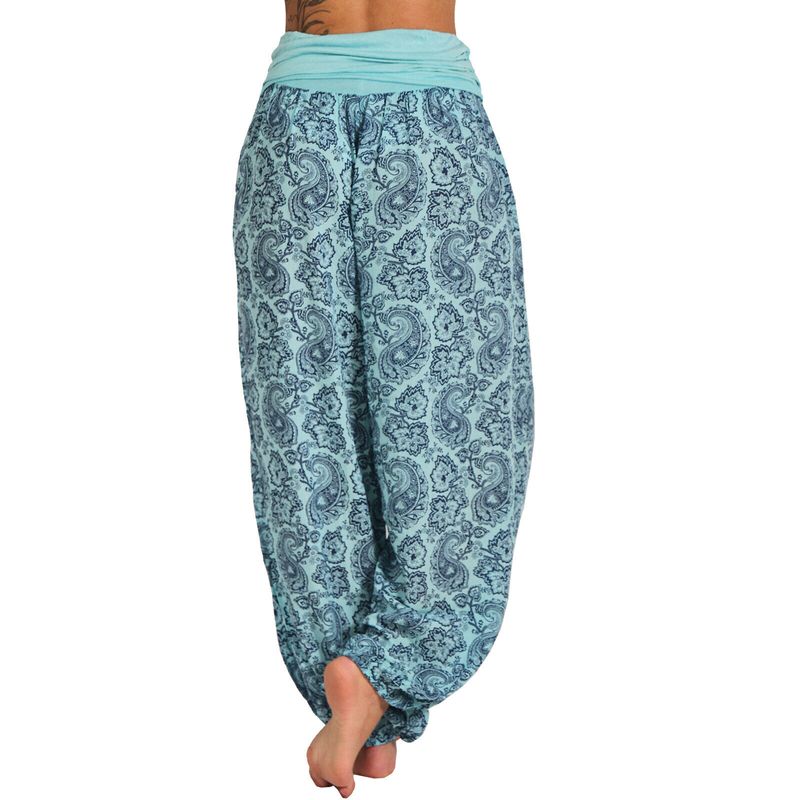 Roupas femininas Impressão digital Calças longas e largas Calças casuais Calças harém_voghion.com