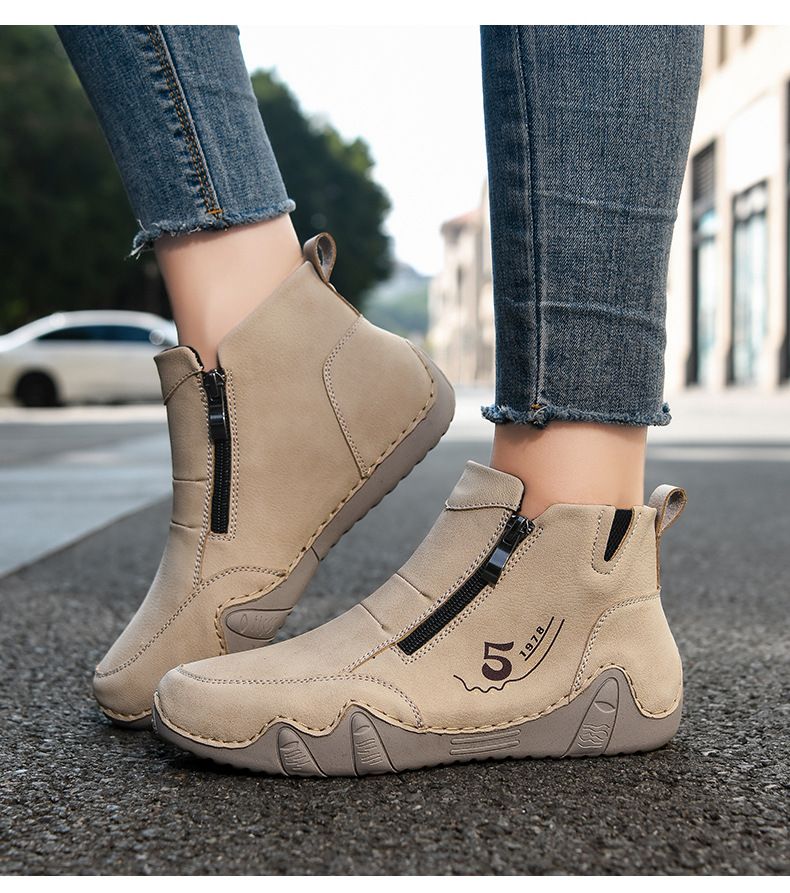 Neue Herren-Martin-Stiefel aus Leder mit hohem Schaft und Reißverschluss, beliebte handgenähte Damenschuhe, flache Schuhe für Herbst und Winter, Freizeitschuhe_voghion.com