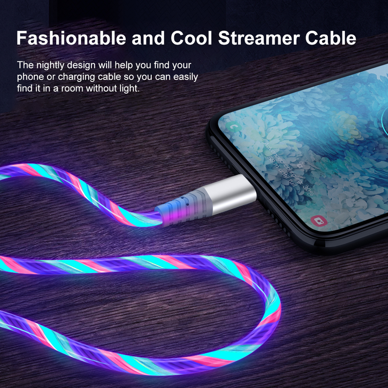 Leuchtendes 5A-LED-Kabel, Micro-USB-Typ-C-Kabel, Huawei Honor, Schnellladung, USB-C-Ladedatenkabel, Xiaomi Samsu_voghion.com