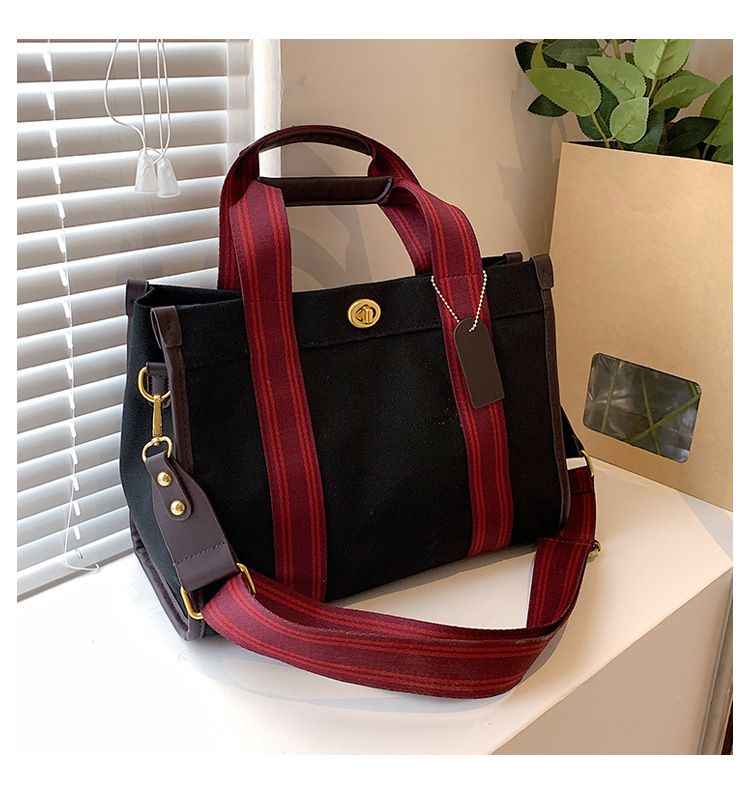 Women's Tote Bags Canvas Color-blocking Hand-held Tote Bag, Retro And Trendy, Large And Small Single-shoulder Crossbody Bag_voghion.com