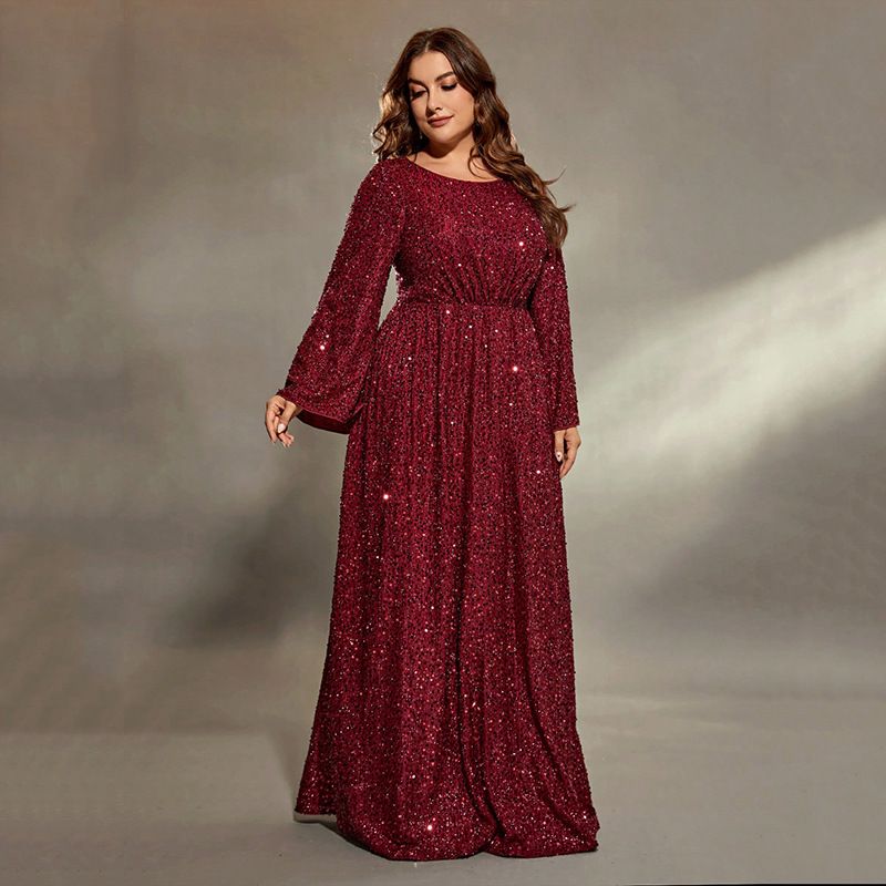 Elegante avondjurk in grote maten voor dames – glinsterende lange mouwen formele jurk voor banketten, feesten en speciale gelegenheden (maten 0XL-4XL)_voghion.com