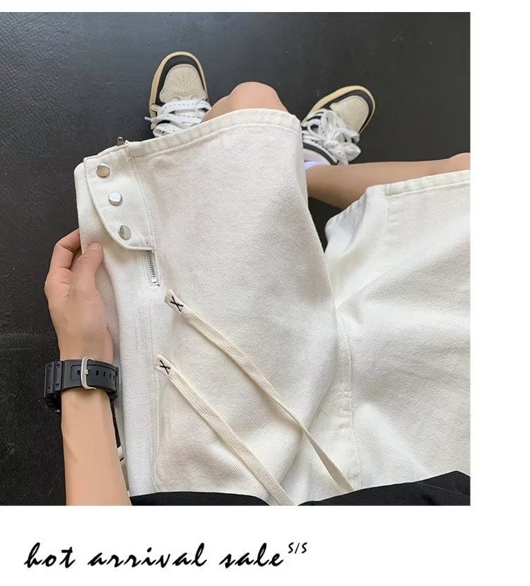 High street shorts, werkkleding voor heren in American Vibe-stijl, trendy merk met vijfkwart pijpen, stijlvol design, broek met rij knopen,_voghion.com