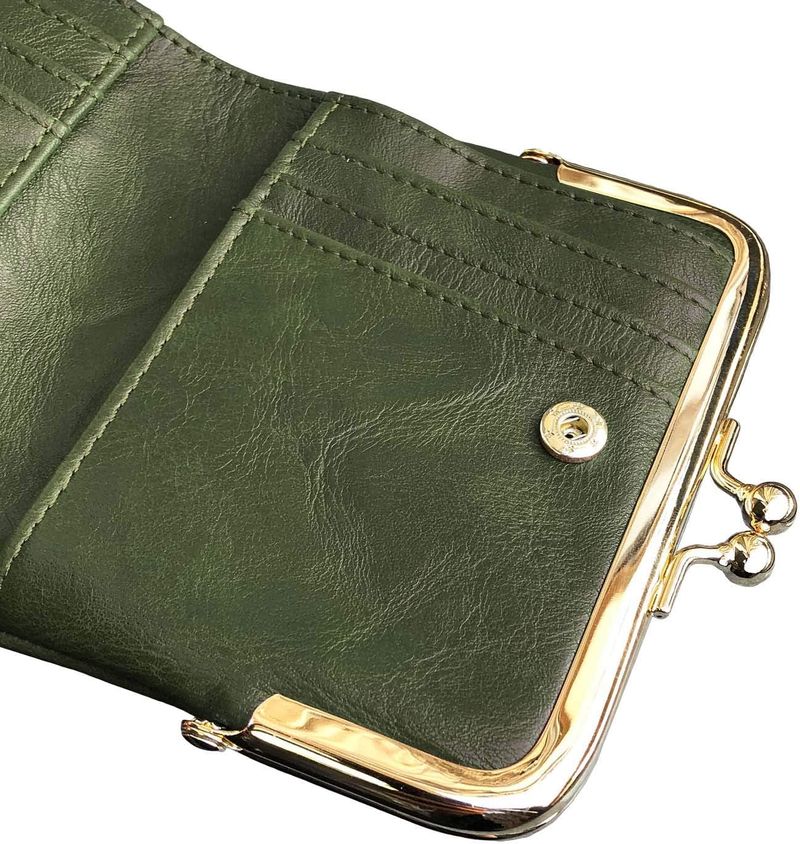 Naisten lompakko Pieni Rfid Naisten Kompakti Bifold Nahkainen Vintage Kolikkokukkaro vetoketjulla ja Kiss Lock_voghion.com