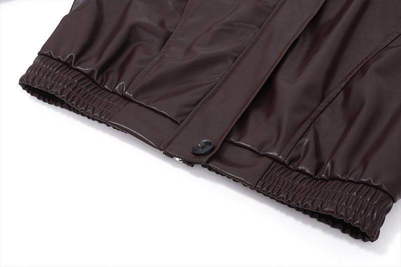 Women's clothing New retro elegant lapel zipper PU leather casual jacket jacket_voghion.com