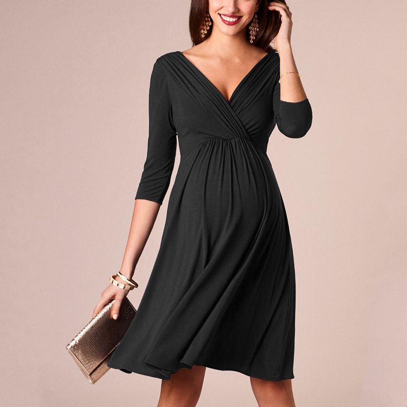 Abito da allattamento materno da sera con scollo a V profondo pieghettato_voghion.com