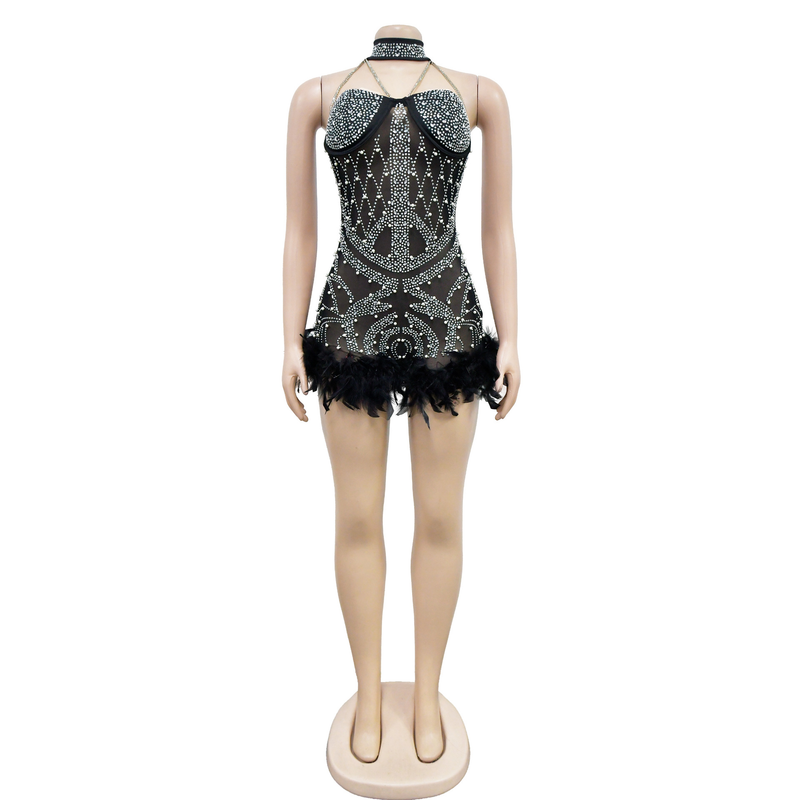 Women's solid color mesh hot diamond sleeveless shorts jumpsuit_voghion.com