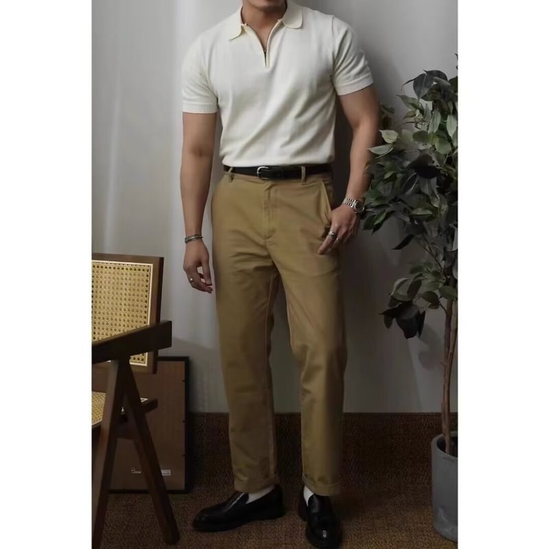 Herrenbekleidung Fabrik Direktverkauf Eisseide Strickoberteile für Männer High-End Sommer Leichte Luxus Herrenmode Kurzarm Poloshirt Halbreißverschluss_voghion.com