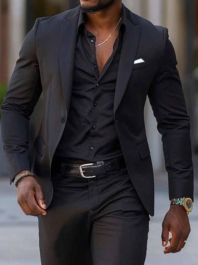 Herrenbekleidung Herren Bräutigam Anzug Zweiteiliger Anzug Einfarbig Schlank Bankettanzug Jacke Hose_voghion.com