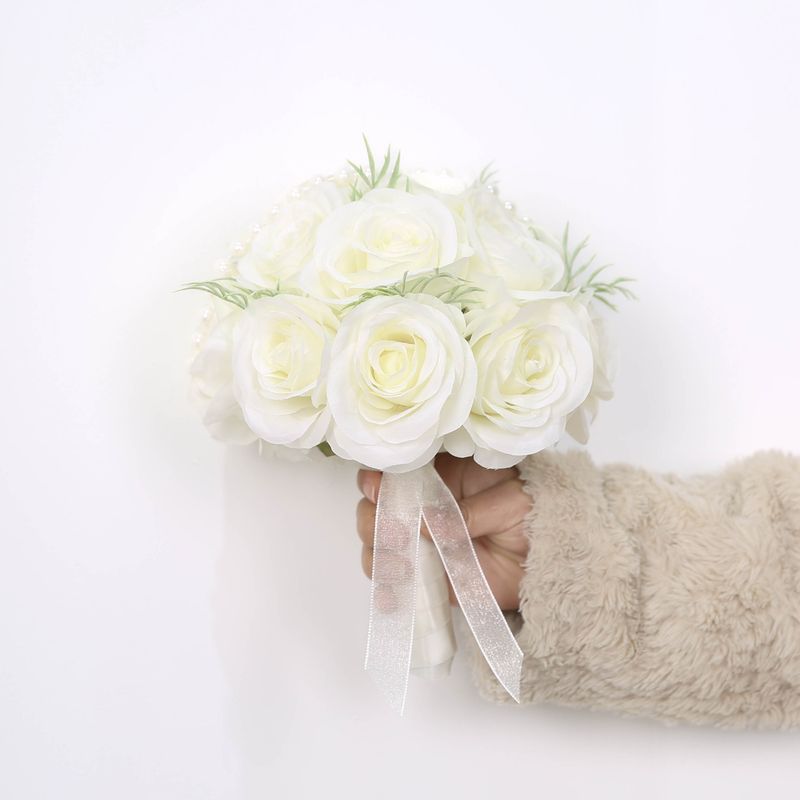Party Wedding Bridal Bouquets White Roses High End Bouquets Photography Props_voghion.com