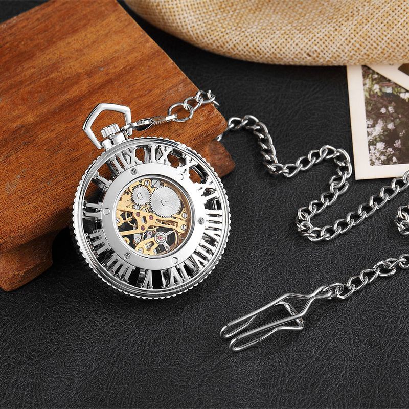 Halbautomatische römische Hohlgold-Mechanik mit weißer Nadel, mechanische dicke Kette, große Taschenuhr_voghion.com