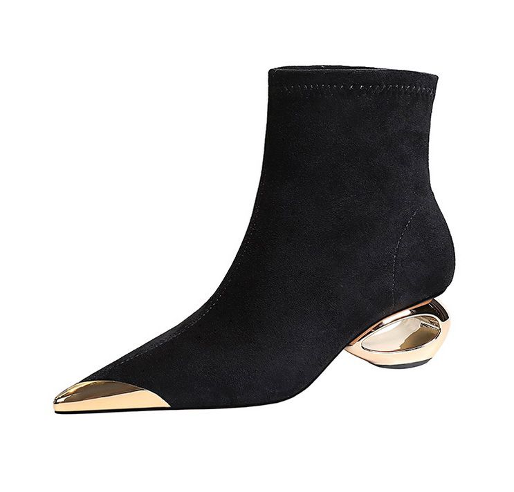335-1 Stile Stivaletti da donna in pelle scamosciata con tacco a spillo e punta in metallo, stile banchetto leggero e lussuoso, corti_voghion.com