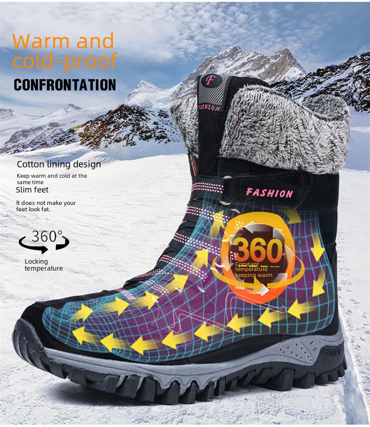 Scarpe da neve alte da donna in pelle con suola spessa in pile e scarpe invernali Northern Winter Plus_voghion.com