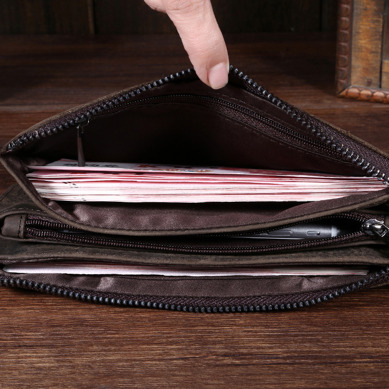 Neue Geldbörse aus echtem Crazy Horse-Leder, lange Handytasche_voghion.com