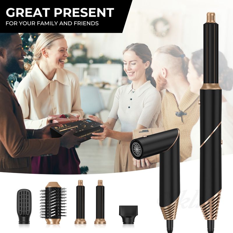 Multifunktionaler faltbarer Fünf-in-Eins-Heißluftkamm Automatischer Lockenstab für den Haushalt Gerader Roll-Blowing-Styling-Kamm Haartrockner_voghion.com