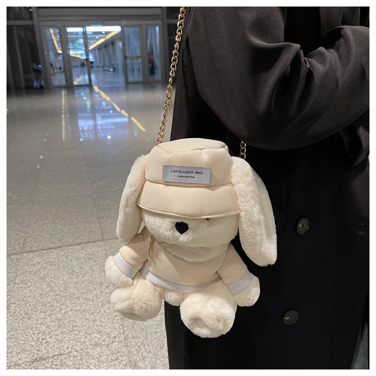 Simpatica borsa per bambole in peluche con orecchie di coniglio per donna 2024 Borsa a tracolla con catena in peluche versatile autunno/inverno in peluche di nuova tendenza_voghion.com
