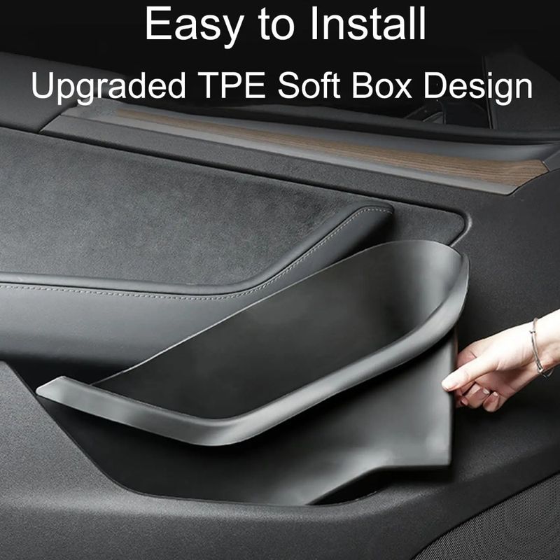 Boîte de rangement latérale de porte, 4 pièces, couvercle complet, organisateur de plateau de porte avant et arrière pour Tesla Model Y 2020-2024, tapis de plateau de fente de porte en TPE_voghion.com