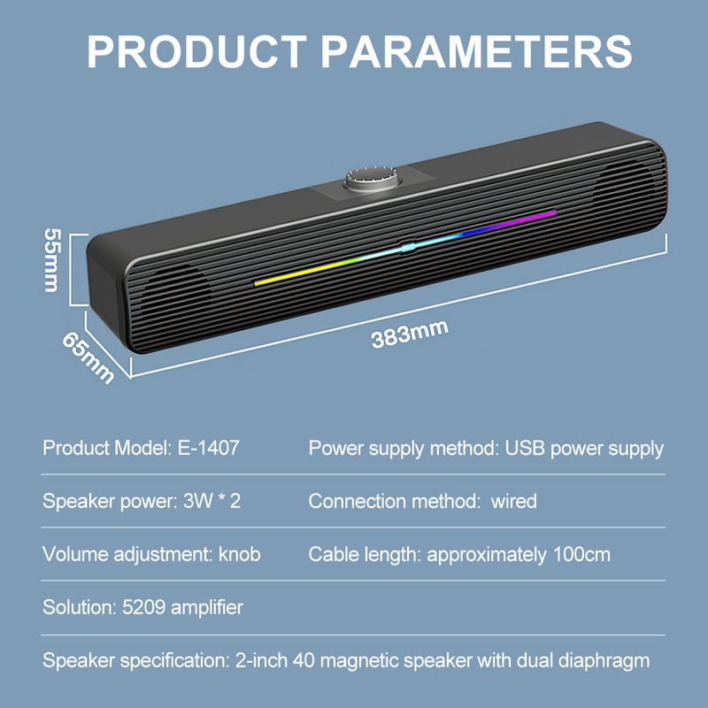 Altavoz de ordenador potente con cable, barra de sonido estéreo HIFI con conector auxiliar de 3,5 mm, caja de sonido envolvente para PC, portátil, tableta y teléfono._voghion.com