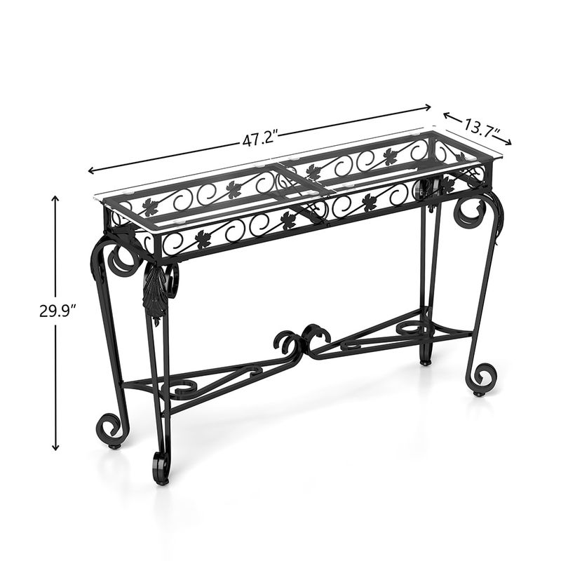 2-Tier Modern Tempered Glass Console Table,Entrance Table,Sofa Table With Storage Shelf,for Living Room,Entryway,Hallway,Metal Frame_voghion.com