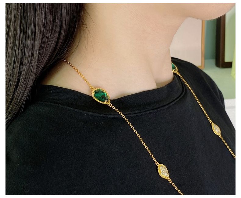 Kadın Takı Boncuklu Kenar Tam Elmas Pençe İşlemeli Yüzlü Yapay Kristal Kolye Yaratıcı Tasarım Moda Uzun Kazak Zinciri Zarif Kolye_voghion.com