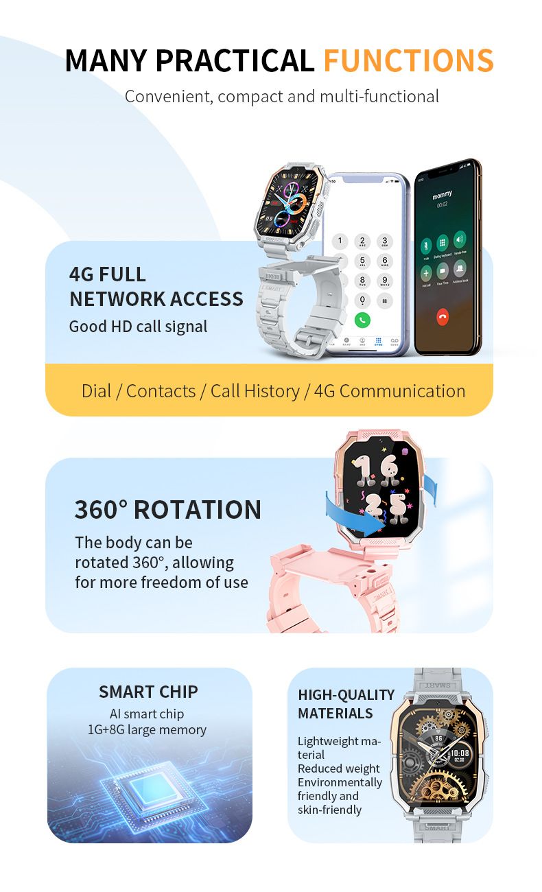 4G volledig netwerk kindertelefoonhorloge met kaartinvoer, slimme oproeppositionering, multifunctioneel horloge, directe verkoop vanuit de fabriek_voghion.com