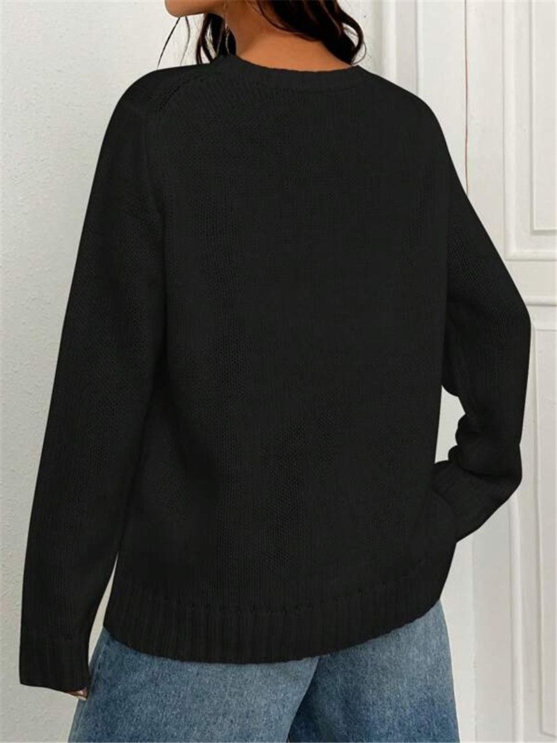 Damenbekleidung Neuer lockerer Rundhalsausschnitt mit Flaggenmuster, einfacher, vielseitiger Strickpullover_voghion.com