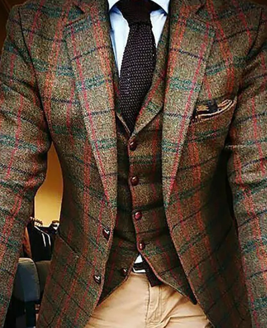 Man's clothing Men's plaid blazer Light business plaid printed men's top_voghion.com