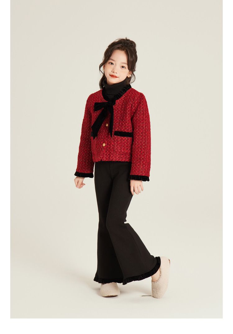 Abbigliamento per bambini Cappotto ispessito con fiocco rosso piccolo temperamento_voghion.com