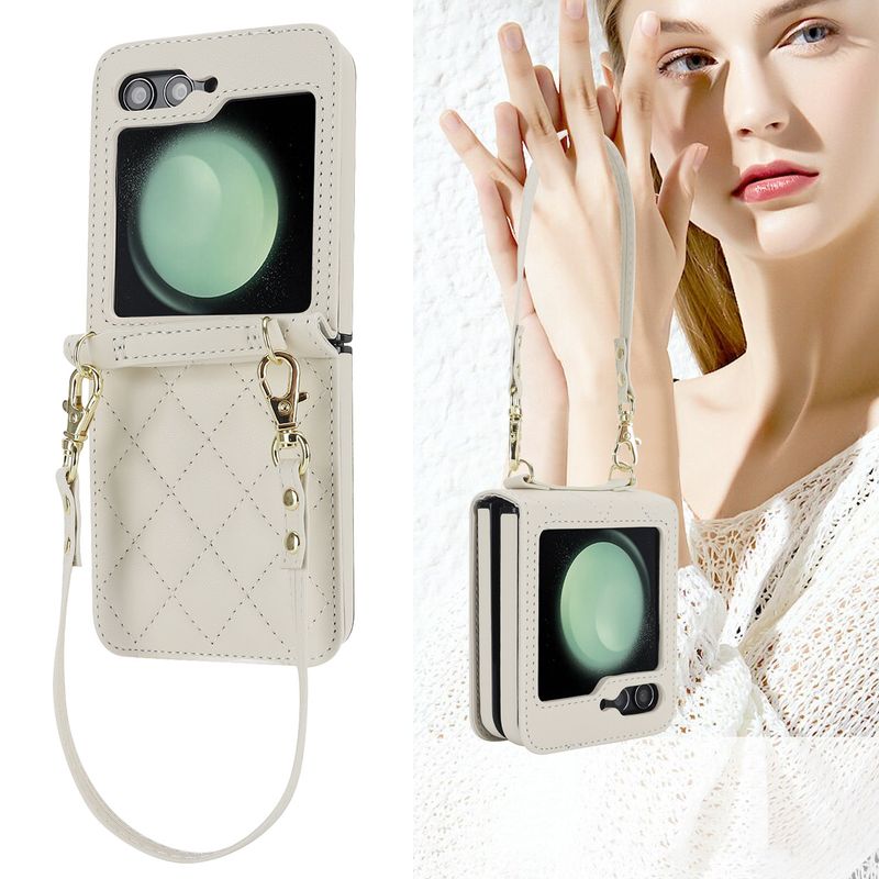 Nuova custodia per cellulare Z Flip6 per donna Custodia protettiva a tracolla Samsung Flip4 Custodia in pelle per cellulare a quadri_voghion.com