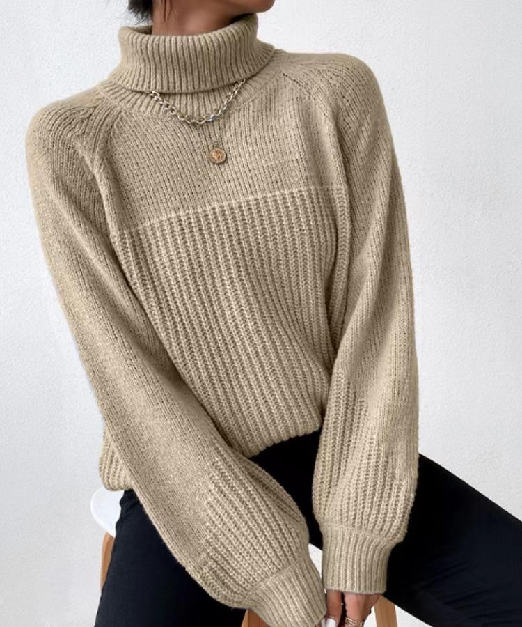 Women's clothing autumn and winter new style simple lapel raglan sleeve pullover knitted sweater for women_voghion.com