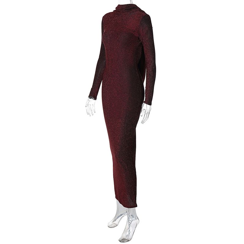 Damenbekleidung Helle Seide Rückenfreier Langer Rock Herbst Langarm Sexy Temperament Kleid_voghion.com