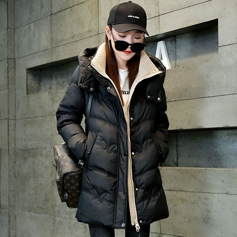Piumino da donna di alta qualità, di media lunghezza, invernale 2025, nuovo, alla moda, elegante, spesso, caldo, con cappuccio in cotone_voghion.com