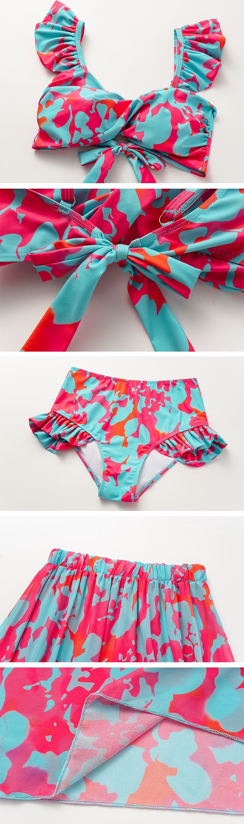 Bikini-Set mit hoher Taille für Damen – Zweiteiliger Badeanzug mit Rüschenmuster, geteiltes Design für den Strandurlaub_voghion.com