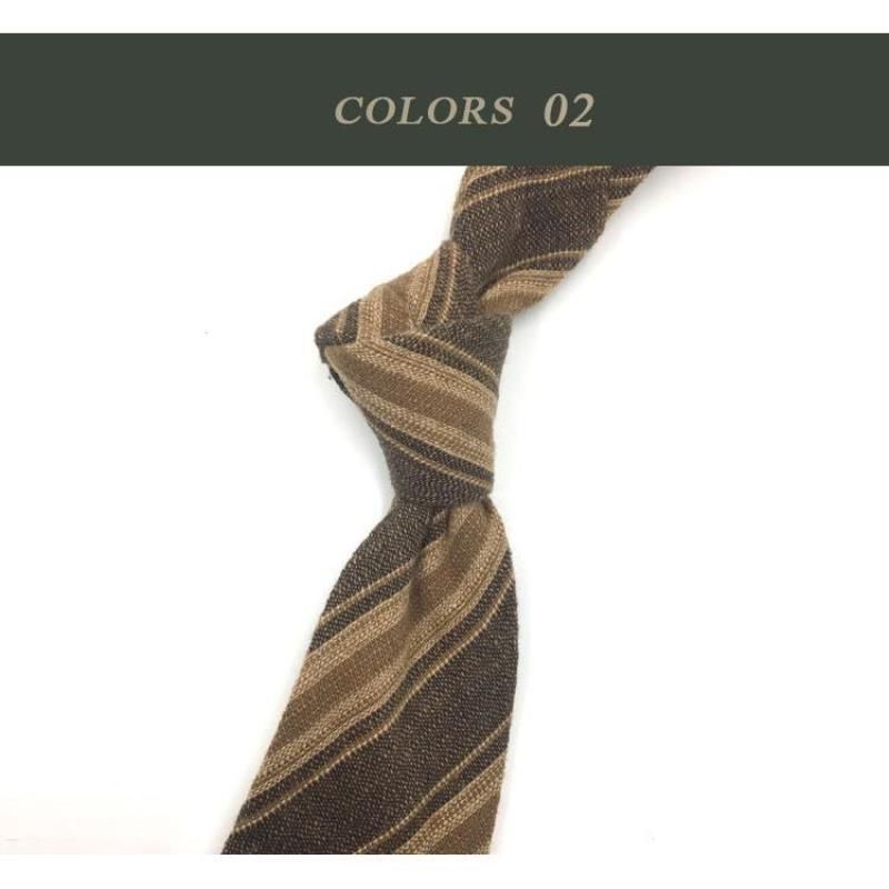 Cravatta in lino marrone, cotone, giallo, rosso scuro, nero opaco, retrò, casual, stile britannico giapponese, 7 cm_voghion.com