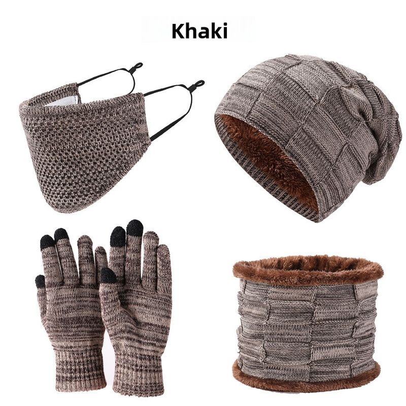 Set di quattro pezzi di cappello, sciarpa, maschera, guanti, caldo e spesso, per uomo e donna, invernale_voghion.com