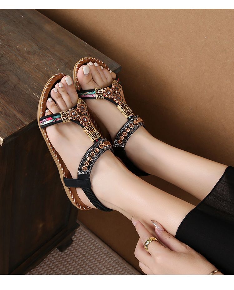 Sandal Female Summer Rhinestones Flat Round Head Fish Mouth Open Toe Cool_voghion.com