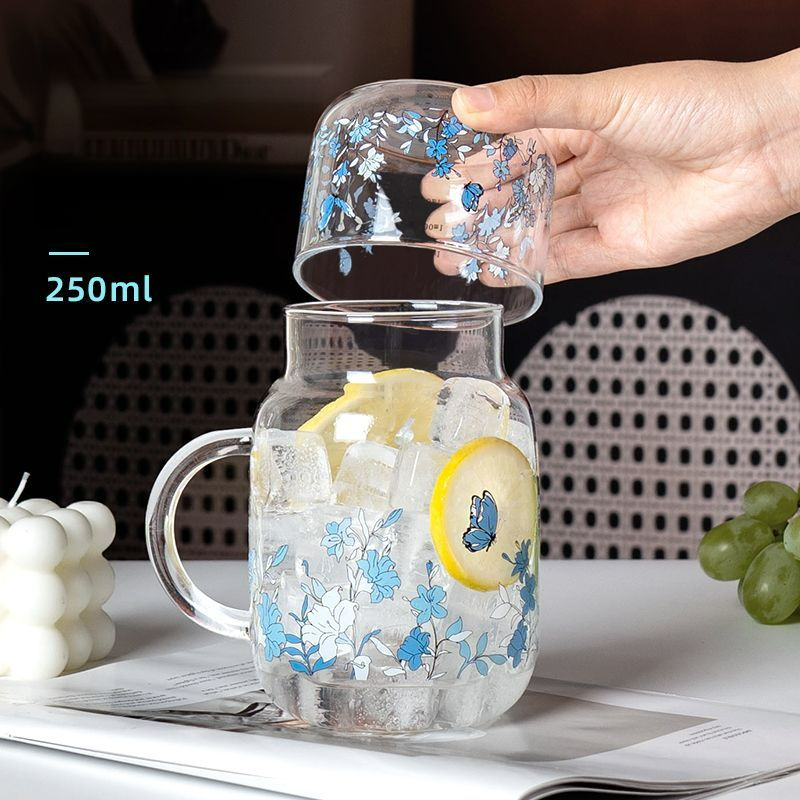 Heat-Resistant Large Capacity Handle Printed Straw Glass High Borosilicate Tea Brewing Pot Fruit Drink Milk Cup_voghion.com