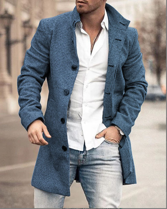 Spring New Stand Collar Mid-Length Wool Coat Casual Jacket Men's Clothing_voghion.com