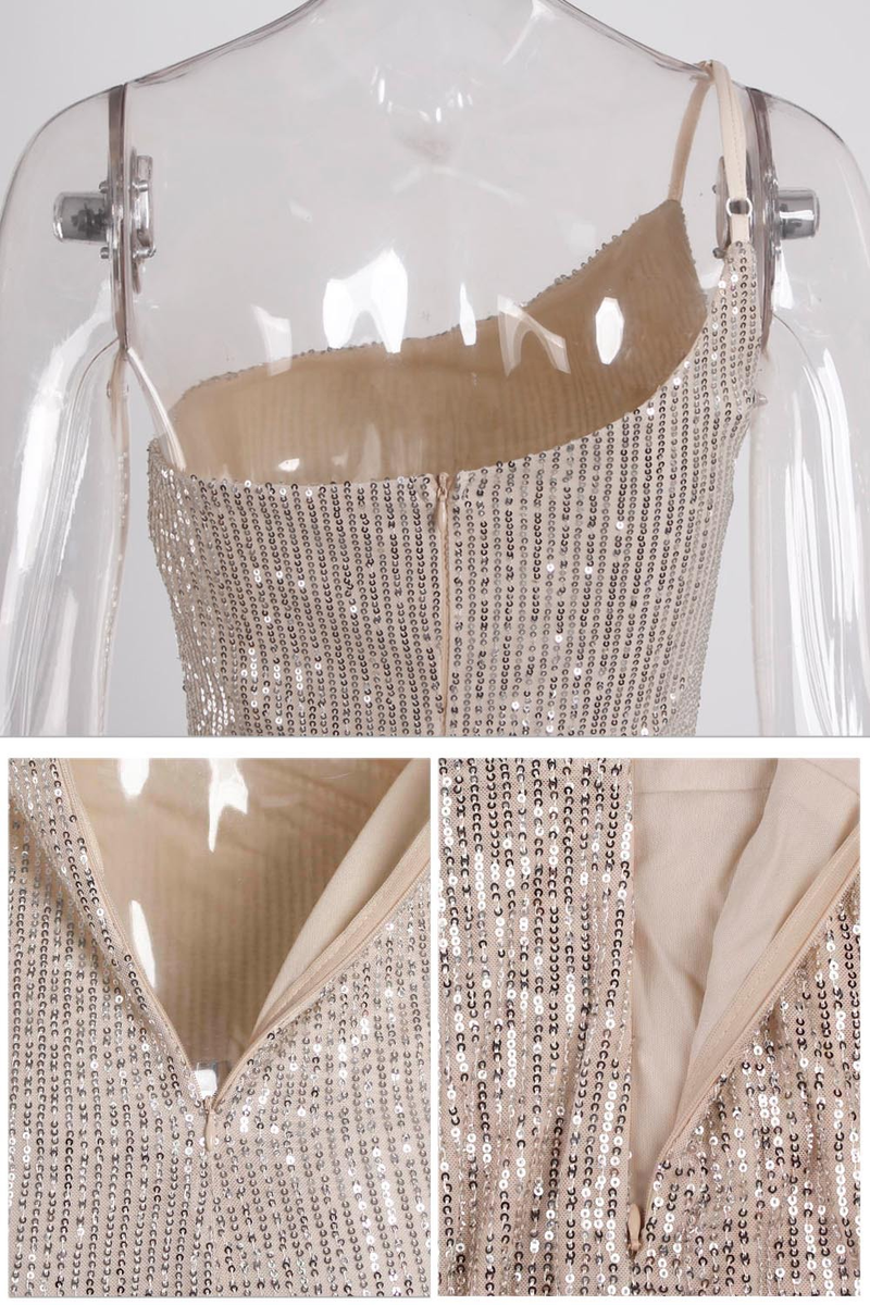 Abito da donna da donna con una spalla e paillettes di lusso con spacco elasticizzato e gamba aperta per la festa nuziale_voghion.com